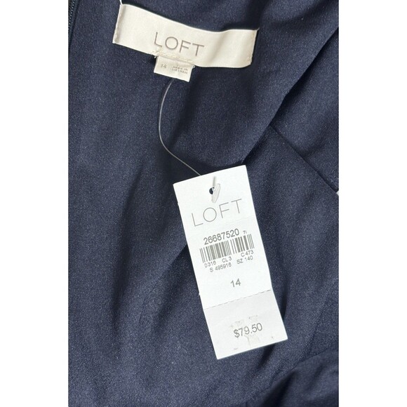 Loft Wrap Dress Women’s Size 14 Navy Blue White Polka Dots Stretch - Picture 4 of 6